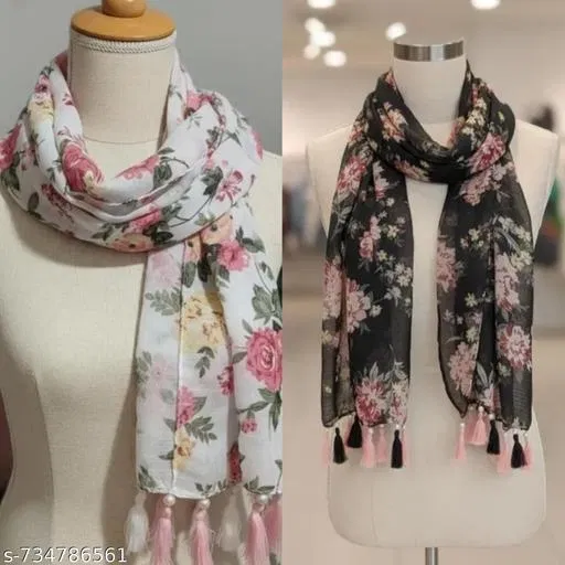 Poly Chiffon Scarves for Women, Multicolor, Pack of 2