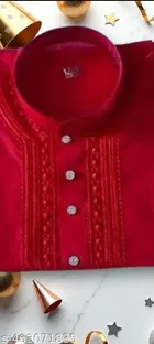 Cotton Solid Kurta Set for Men, Red 
