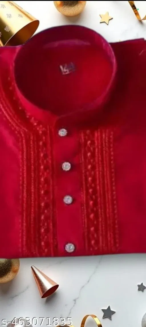 Cotton Solid Kurta Set for Men, Red (XXL)