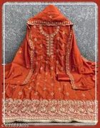 Vichitra Silk Embroidered Punjabi/All Over Suits for Women 