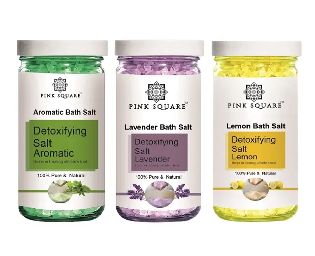 Pink Square Aromatic, Lavender & Lemon Detoxifying Bath Salt Crystal (200 g, Set of 3)