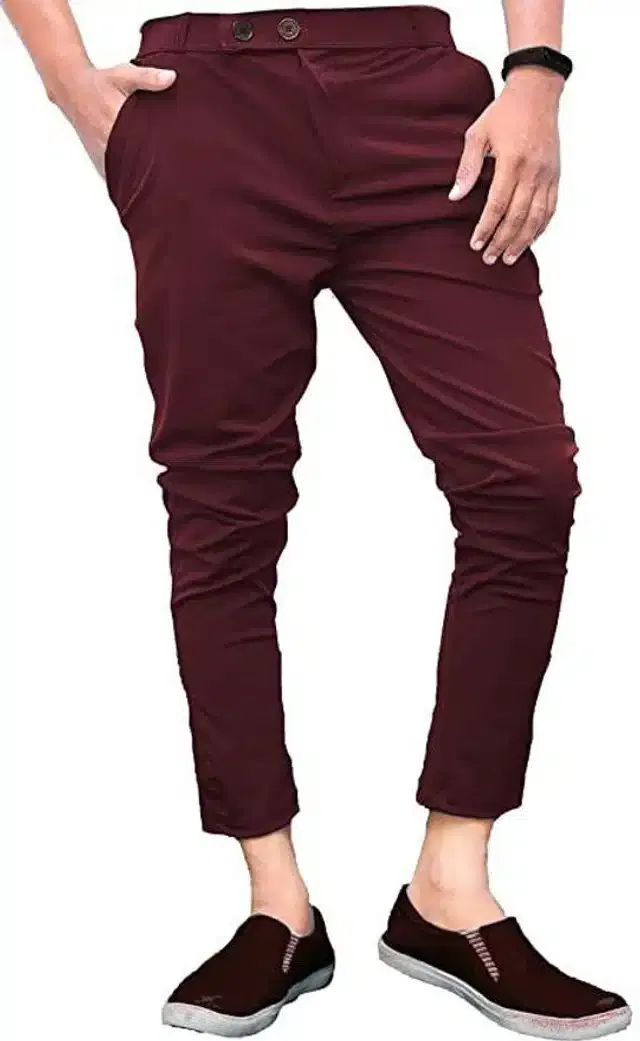 Lycra Blend Trouser for Men (Maroon, 34)