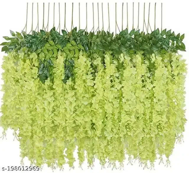Polyester Artificial Hanging Flower Garlands (Green, Pack of 12)