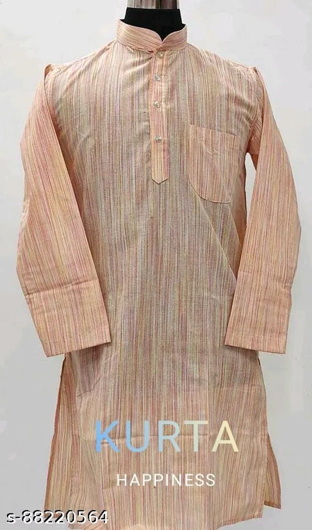 Khadi Cotton Solid Kurta for Men (Peach, S)