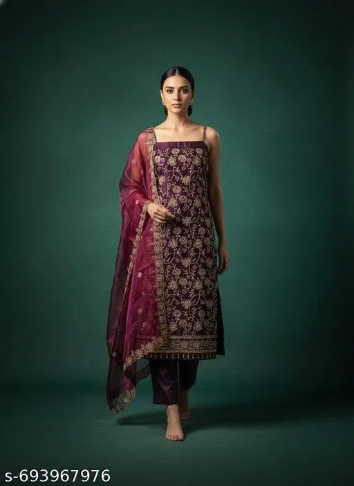 Embroidered Floral Patiala Suit for Women (Purple, Un Stitched)