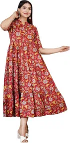 Rayon Printed Anarkali Kurti for Women (Red, S)
