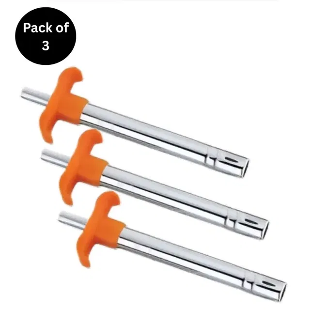 Stainless Steel Gas Lighter for Kitchen (Pack of 3, Assorted)
