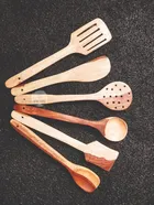 Wooden Utensils Set for Kitchen (Brown, Set of 6)