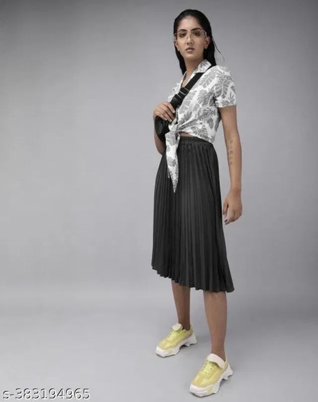 Crepe Skirts for Women (Black, 32)
