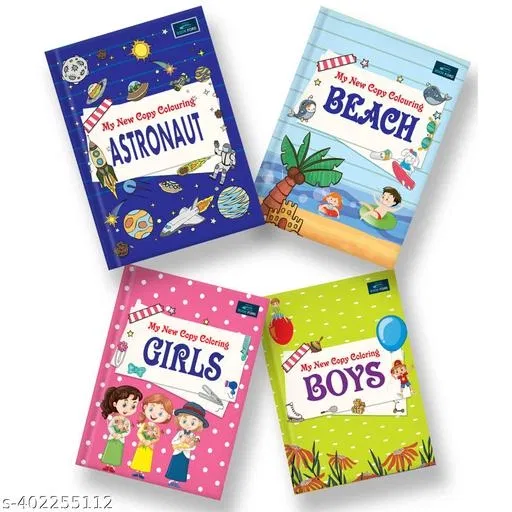 My New Copy Coloring Book For Kids - Set of 4 ( Astronaut , Beach , Boys , Girls ) - Fun Educational Colorful Imagery Engaging Activities and Hours of Entertainment Drawing Books For Kids. Suitable For All Age Groups