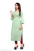 Rayon Slub Embroidered Kurti for Women 