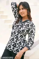 Cotton Printed Short Kurti for Women, White 