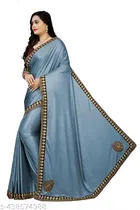 Lycra Solid Saree For Women, Blue