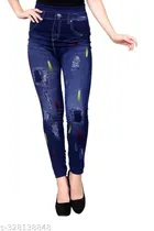 Polyester Dyed Jeggings for Women (Navy Blue, Free Size)