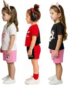 Graphic Print Cotton Blend Clothing Set for Girls, Pack of 3 