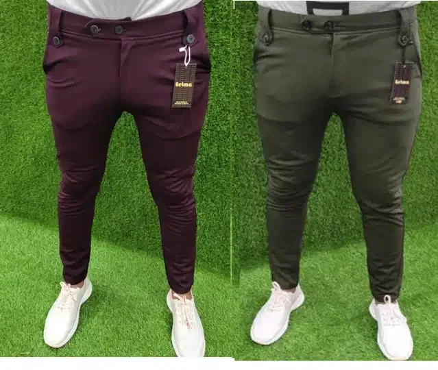Lycra Track Pant for Men (Wine & Olive, 30) (Pack of 2)