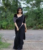 Georgette Solid Saree for Women, Black 