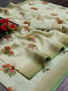 कनूड़ा प्रिंट्स फैंसी विमेंस लिनेन प्रिंटेड साड़ी 
