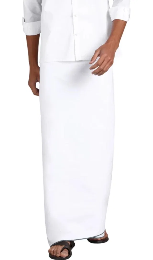 Cotton Solid Lungi for Men (White, 2 m)