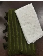 Georgette Solid Saree for Women, Green 