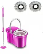 Plastic Spin Bucket Mop with 2 Refill (Pink, Set of 1)