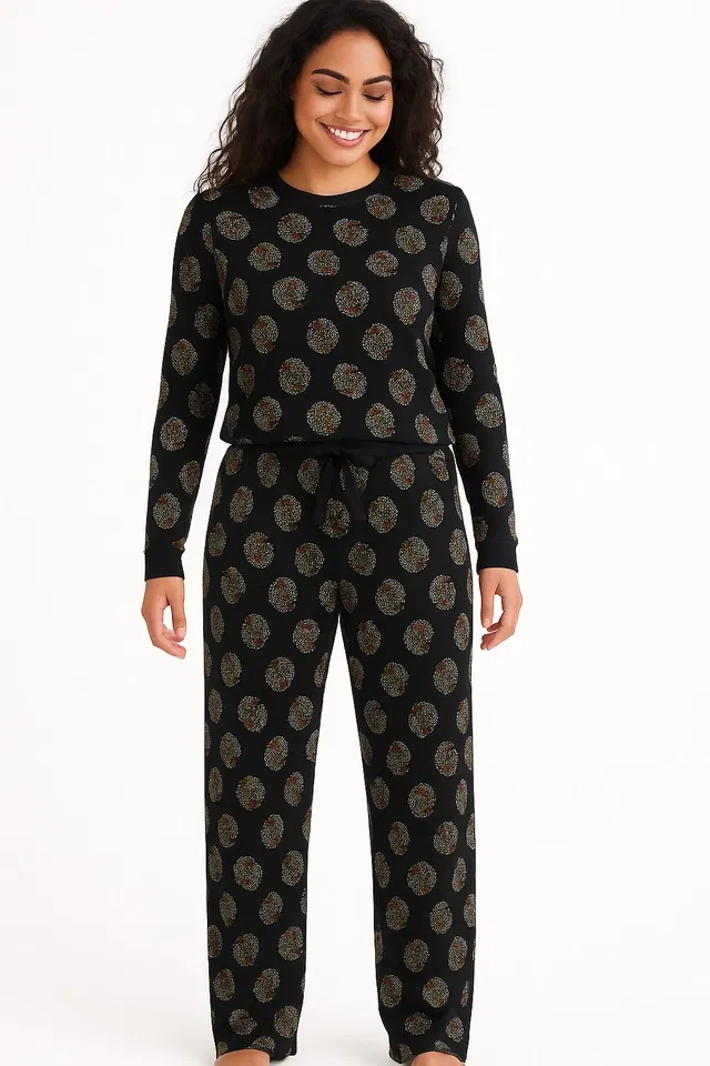 Sarina Straight Fit Pyjama for Women (Black, XXL)