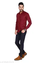 Cotton Blend Checked Shirt for Men, Maroon 