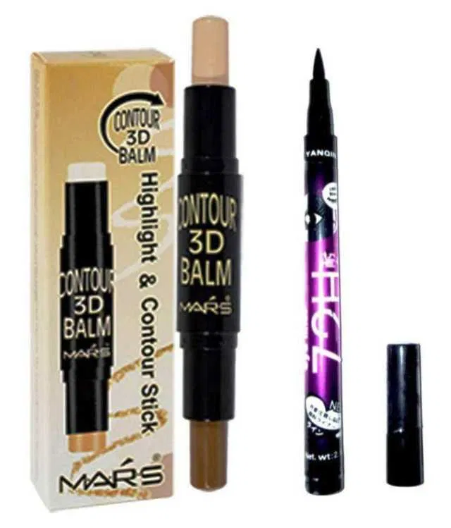 Lenon Stick Concealer Beige with 72 Hrs Black Eyeliner (6.2 g, Pack of 2) (S-94)