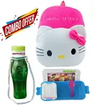 Combo of Fabric School Bag, Water Bottle with Lunch Box for Kids 
