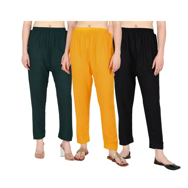 Rayon Solid Trousers for Women (Multicolor, M) (Pack of 3)