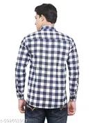 Cotton Blend Checked Shirt for Men, Navy Blue 