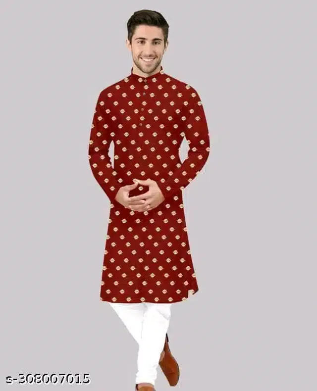 Full Sleeves Kurta for Men (Maroon, S)