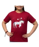 Half Sleeves T-Shirt for Girls (Maroon, 3-4 Years)