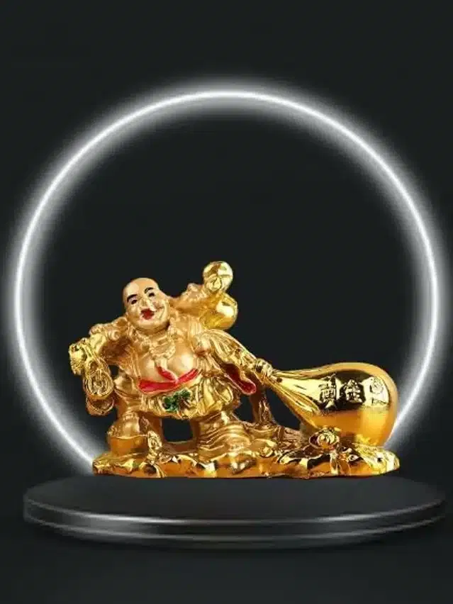 Polyresin Laughing Buddha Showpiece (Gold, 7.5 cm)