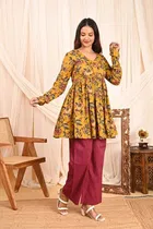 Rayon Floral Print Short Kurti for Women 