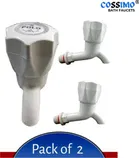 Plastic Long Body Bib Cock Tap with Wall Flange (White, Set of 2)