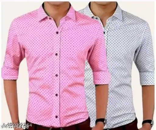 Cotton Blend Printed Shirts for Men, Pink & White, Pack of 2 (M)