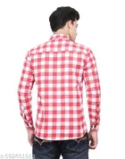 Cotton Blend Checked Shirt for Men, Pink 