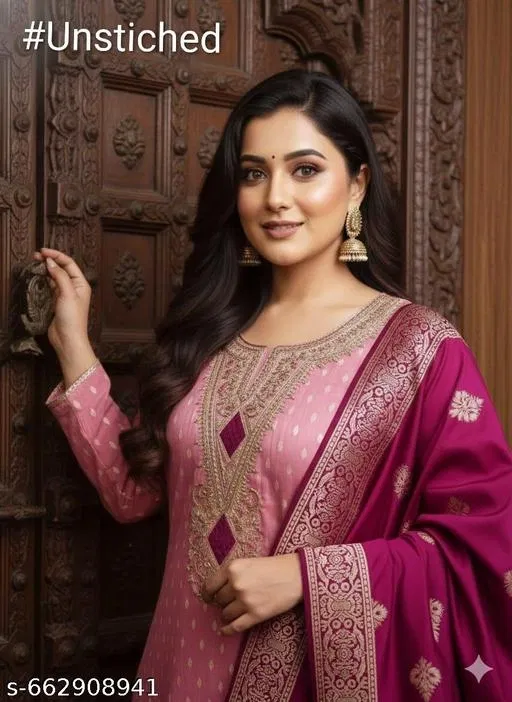 Silk Blend Zari Woven Punjabi/All Over Suits (Multicolor, 6.25 meter for Women (L)