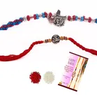 Metal 2 Pcs Rakhi with Greeting Card & Roli Chawal 