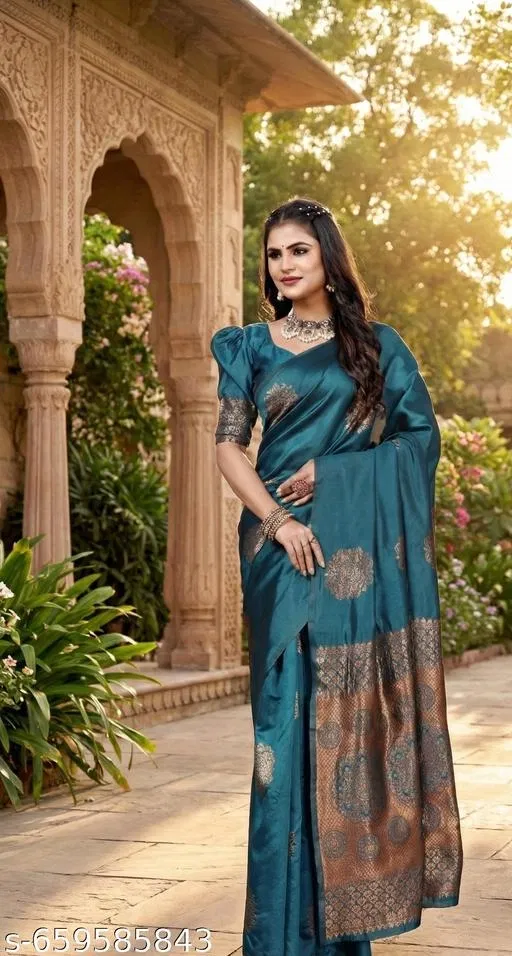 Banarasi Silk Party Saree for Women (Multicolor, Free Size)