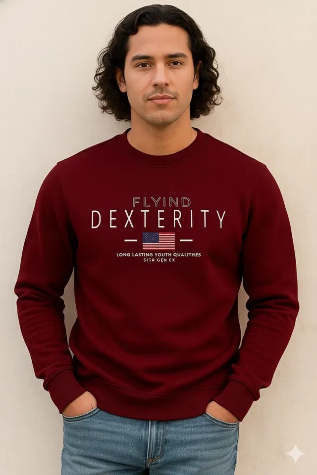 Fleece Printed Sweatshirt for Men, Maroon (M)