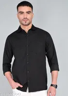 Polycotton Solid Shirts for Men, Black 