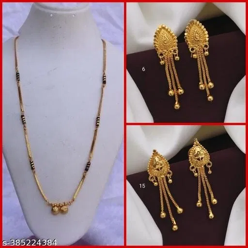 Alloy Mangalsutra with 2 Pair Earrings for Women (Multicolor, Set of 3)
