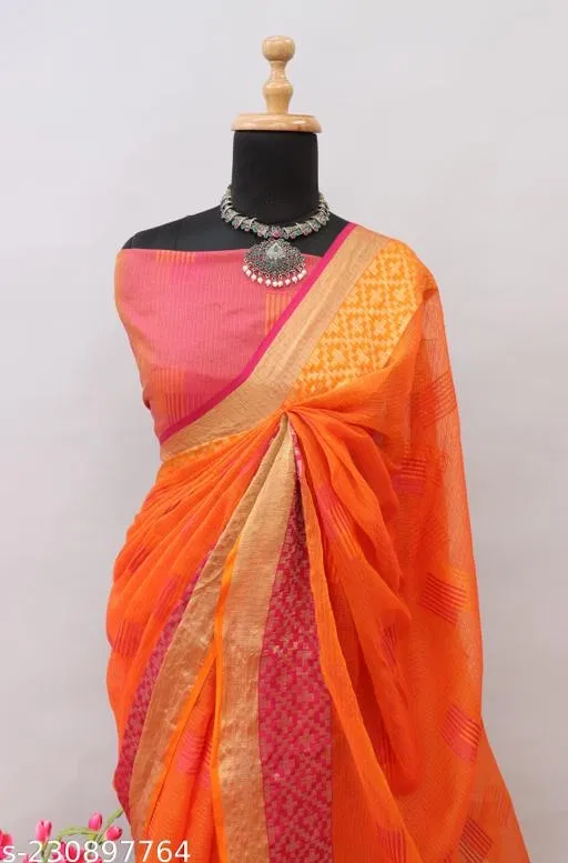 Cotton Jacquard Saree for Women (Multicolor)
