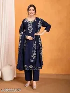 Embroidered Rayon Slub A-line Kurta Set for Women 