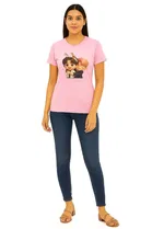Cotton Blend Printed T-shirt for Women, Pink 