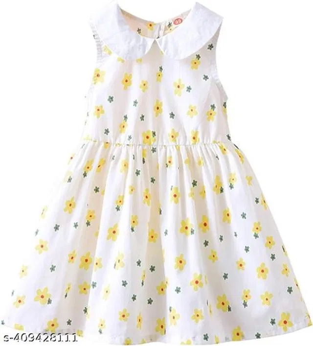 Cotton Frock for Girls (White & Yellow, 1-2 Years)