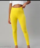 Lycra Blend Leggings for Women (Yellow, 26)