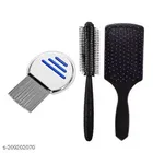 Lice Comb & Round Hair Brush with Cushioned Comb (Set of 3)